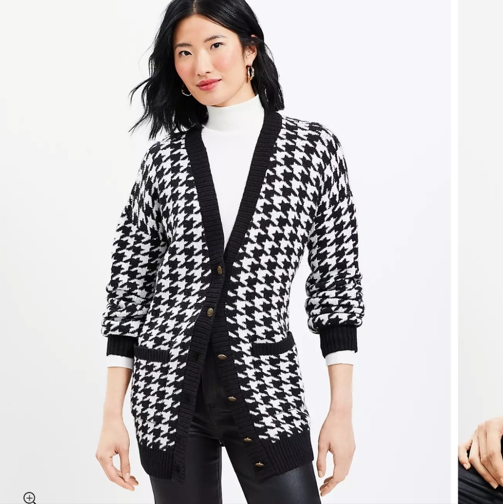 Loft Houndstooth Boyfriend Cardigan